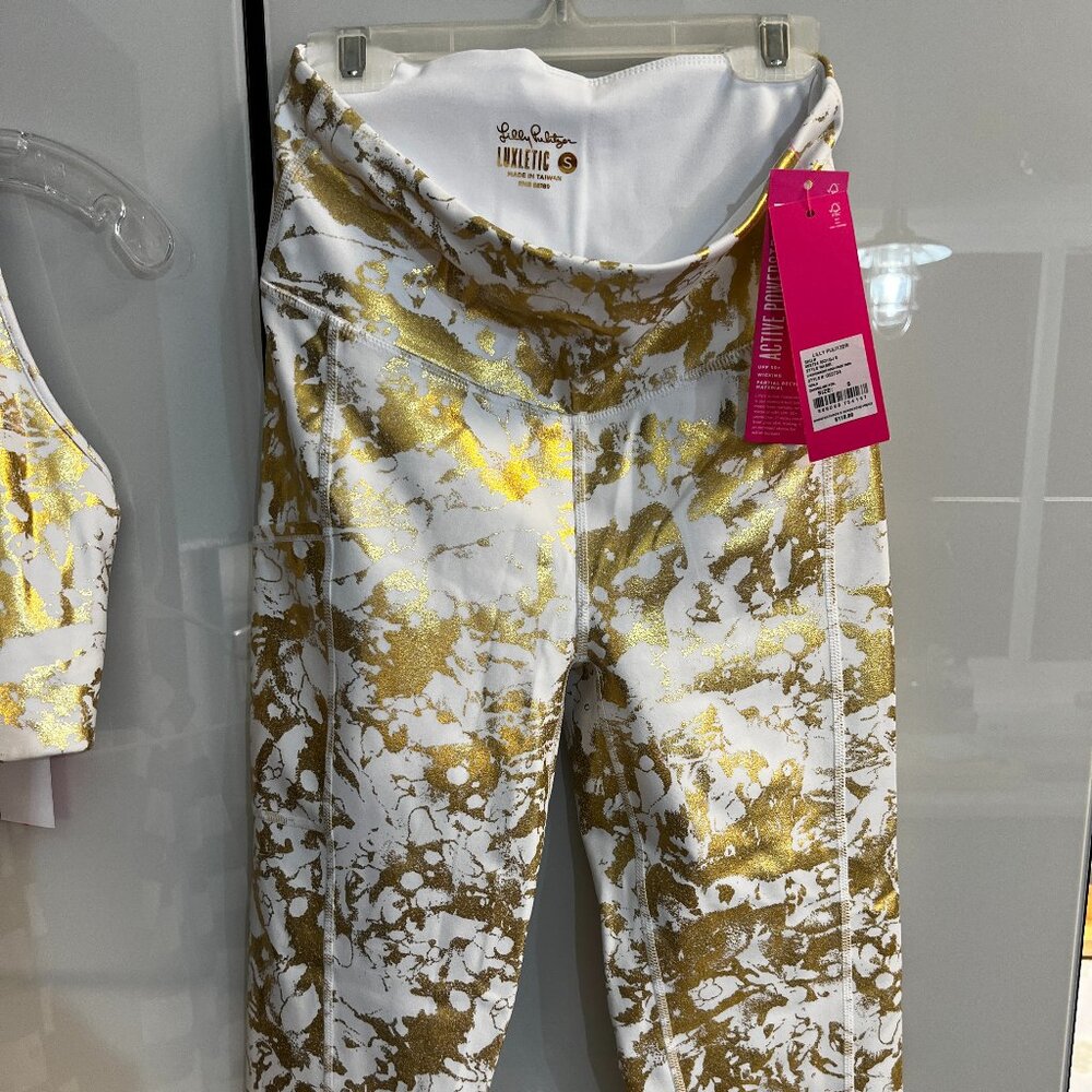 Lilly Pulitzer Small Luxletic NWT High Rise legging Lindsay Gold Foil
